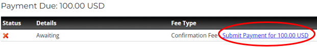 Screenshot with a circle around the submit payment button